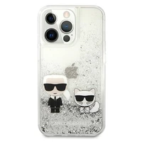Karl Lagerfeld šķidrs spīdums Karl&Choupette apvalks iPhone 13 Pro / 13 6.1" - sudraba