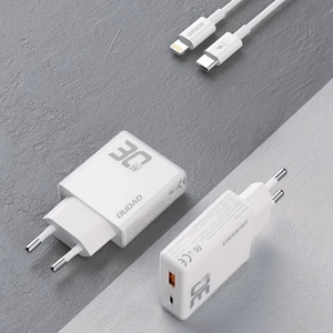Lādētājs Dudao A30EUL balts 30W (1xPD / 1xQC3.0) + Type-C / Lightning kabelis