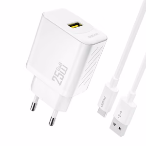 Dudao A27STEU 25W GaN сетевое зарядное устройство USB-A с кабелем USB-A — USB-C — белый