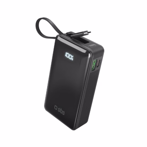 Внешний аккумулятор SBS 10000 mAh 20W со встроенным кабелем USB-C и цифровым дисплеем - чёрный