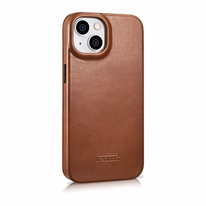 iCarer CE Oil Wax Premium ādas folio viedtālruņa apvalks iPhone 14 Plus Magnētiskais atveramais apvalks ar MagSafe Brūns (AKI14220707-BN)