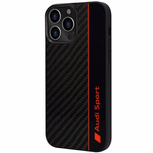 Audi Oglekļa šķiedras svītra iPhone 13 Pro / 13 6.1" melns/melns cietais apvalks AUS-TPUPCIP13P-R8/D1-BK