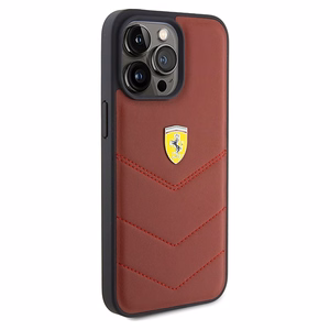 Ferrari Ādas šuvju līnijas viedtālruņa apvalks iPhone 15 Pro Max - sarkans