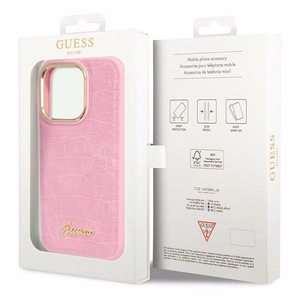 Guess Croco Collection viedtālruņa apvalks iPhone 14 Pro - rozā
