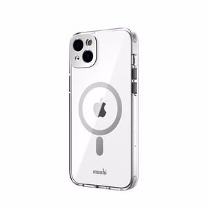 Moshi iGlaze vāciņš ierīcei iPhone 14 Plus, saderīgs ar MagSafe, caurspīdīgs ar “Luna Silver” krāsas detaļām