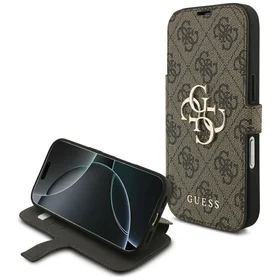 Guess Book 4G Metal Logo viedtālruņa apvalks iPhone 17 Pro - brūns