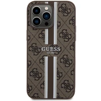Guess 4G Printed Stripes Magnētiskais viedtālruņa apvalks iPhone 15 Pro Max - brūns