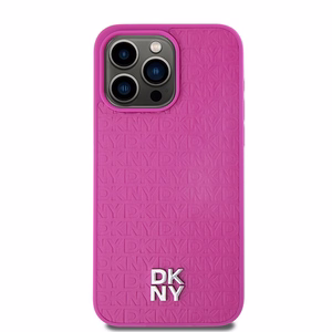 DKNY Ādas monogrammas raksta metāla logotips Magnētiskais viedtālruņa apvalks iPhone 15 Pro Max - rozā
