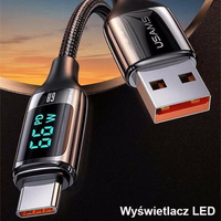 USAMS pīts kabelis U78 USB-C 1,2m LED 6A ātrā uzlāde melns SJ544USB01 (US-SJ544)