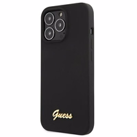 Guess GUHMP13LLSLMGBK viedtālruņa apvalks iPhone 13 Pro / 13 6.1" melns cietais silikona ar zelta logotipu MagSafe