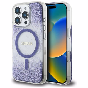 Guess HC sveķu apakšas spīdīgs magnētiskais viedtālruņa apvalks iPhone 16 Pro Max - violets