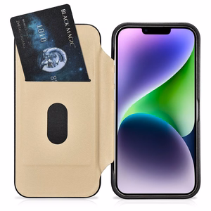iCarer CE Premium ādas folio vāciņš iPhone 14 Plus ar MagSafe magnētisku flip vāciņu - melnā krāsā