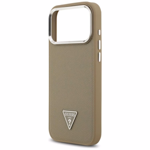 Guess Grained Triangle Logo Magnētiskais viedtālruņa apvalks iPhone 17 Pro Max brūns
