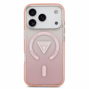 GUESS magnētiskais viedtālruņa apvalks IPHONE 17 Pro, savietojams ar MagSafe GUHMP17LHGTMLCGP (IML gradienta apvalks ar trīsstūra logotipu) rozā
