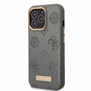 Guess GUHMP13LSAPSTG iPhone 13 Pro / 13 6.1" pelēks/pelēks cietais viedtālruņa apvalks Peony Logo Plate Magnētiskais MagSafe