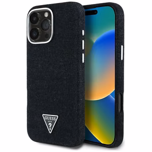 Guess džinsinis trikampio logotips MagSafe iPhone 16 Pro Max viedtālruņa apvalks (m) - melns (m)