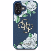 Guess Grained Roses Big 4G logo viedtālruņa apvalks iPhone 16 - zils
