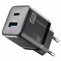 Cellularline Multipower Micro GaN - USB-C & USB-A Power Delivery 30W mains lādētājs (melns)