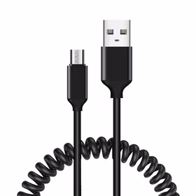 Spirālveida kabelis - USB uz Micro USB - 2A 1 metrs melns