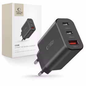 Tech-Protect NC30W lādētājs 2x USB-C PD 30W / USB-A QC 3.0 - melns