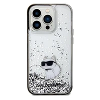 Karl Lagerfeld Liquid Glitter Choupette viedtālruņa apvalks iPhone 14 Pro - caurspīdīgs