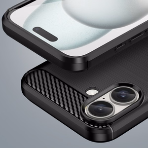 Carbon viedtālruņa apvalks iPhone 16 Plus silikona apvalks - melns