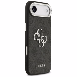 GUESS viedtālruņa apvalks IPHONE 17 Air GUHCP17MP4G4SMCK (4G PU ādas apvalks ar lielu 4G un klasisko logotipu un sudraba metāla kameras rāmi) melns