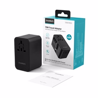 Ceļojumu adapteris Choetech PD5022 70W EU/US/AUS/UK ar iebūvētu USB-C kabeli (melns)