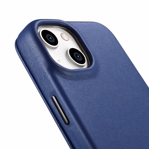 iCarer CE Premium ādas folio viedtālruņa apvalks iPhone 14 Plus magnētiskais atveramais ādas folio apvalks MagSafe zila