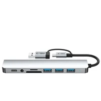 Tech-Protect HB06 HUB adapteris 8in1 TYPE-C + USB2.0 + USB3.0 + SD/TF + AV3.5 - pelēks