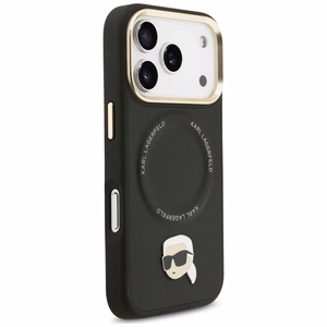 Karl Lagerfeld Big Strap Karl metāla logotipa Magnētiskais viedtālruņa apvalks iPhone 17 Pro - melns