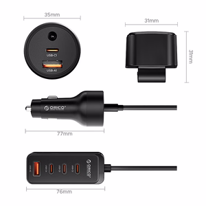 Orico ChargeClip 108W auto lādētājs 2x USB-A + 4x USB-C ar klemmi - melns