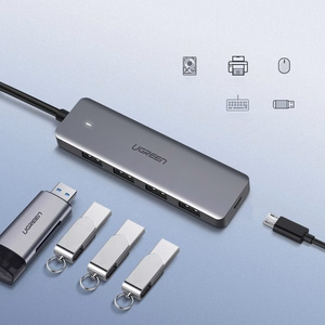 Ugreen Хаб USB-C 4-в-1 адаптер на 4x USB 3.0 + USB-C серый