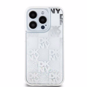DKNY šķidrā spīduma vairāku logotipu viedtālruņa apvalks iPhone 15 Pro - balts