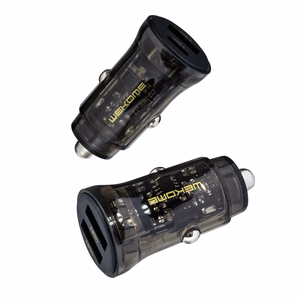 WEKOME WP-C40 Vanguard Series auto lādētājs, 2 × USB-A, 15 W, melns un caurspīdīgs