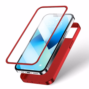 Joyroom 360 pilns apvalks priekšējais un aizmugurējais vāks iPhone 13 + rūdīts stikls aizsargstikls sarkans (JR-BP927 sarkans)