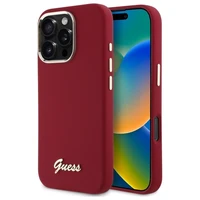 Guess Silikona Uzraksts Metāla Logotips Viedtālruņa apvalks iPhone 16 Pro - rozā
