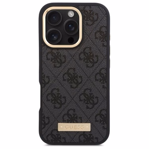 Guess 4G Logo Plate Magnētiskais viedtālruņa apvalks iPhone 16 Pro Max - melns