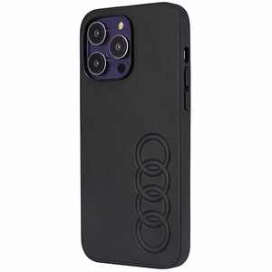 Audi sintētiskās ādas viedtālruņa apvalks iPhone 14 Pro Max 6.7" melns/melns cietais apvalks AU-TPUPPCIP14PM-TT/D1-BK