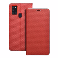 Viedtālruņa apvalks LUNA Book Carbon priekš SAMSUNG A21s sarkans