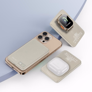 Blavec Portatīvais lādētājs 5000mAh BJ-04 Īpaši Plāns 7,8mm - Type C - 22,5W magnētiskā Magsafe 3 in 1 (PBBJ04-MC5GD) zelta stikls