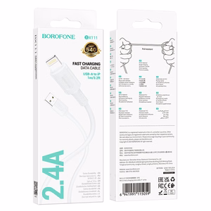 Borofone Kabelis BX111 Feliz - USB uz Lightning - 2,4A 1 metrs balts