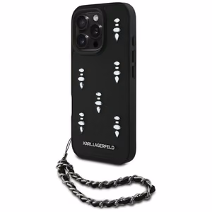 Karl Lagerfeld Saffiano Crystals ar ķēdi viedtālruņa apvalks iPhone 16 Pro Max - melns