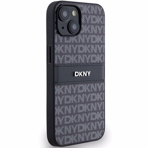 DKNY ādas mono svītra un metāla logotips viedtālruņa apvalks iPhone 15/14/13 - melns