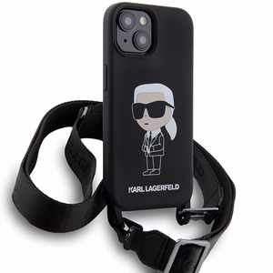 Karl Lagerfeld KLHCP15SSCBSKNK iPhone 15 6.1" cietais apvalks melns/melns Crossbody Silikona Ikonik