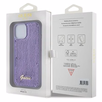 Guess Sequin Script Metal viedtālruņa apvalks iPhone 15 - violeta