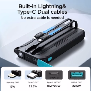 Portatīvais lādētājs Joyroom JR-L017 melns 10000mAh 22.5W (PD / QC3.0) + integrēts 2in1 kabelis