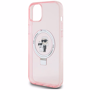 Karl Lagerfeld apvalks ar gredzena statīvu Karl&Choupette Magnētiskais iPhone 15 Plus - rozā