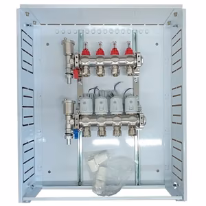 Heating Manifold 4 Loops ar Thermal Actuators NC AC230V un Flow Meters