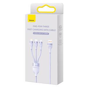 Кабель Baseus Flash Series II 3 в 1 - USB на Type C, Lightning, Micro USB - 100W 6A 1,2 метра (CASS030005) фиолетовый